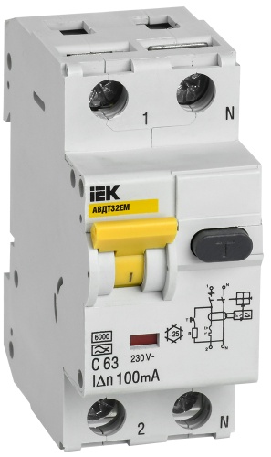 Автоматический выключатель дифференциального тока АВДТ32EM C63 100мА | код MVD14-1-063-C-100 | IEK 